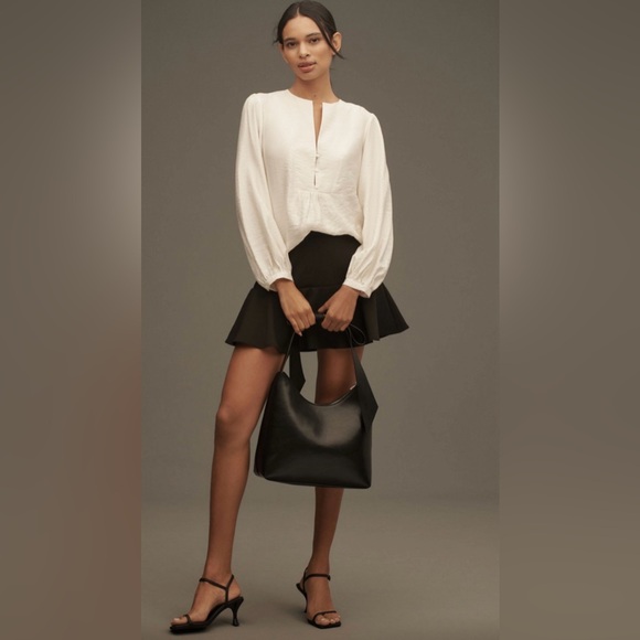 Anthropologie Puff Sleeve Textured Cream Blouse sz S - Picture 2 of 5